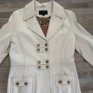 Wilson Leather Cream snap front trench coat